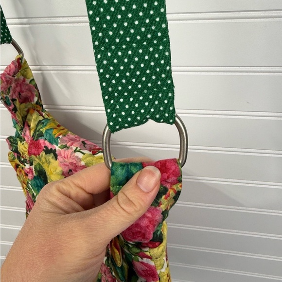 Floral & green polka dot cloth crossbody handmade purse. One size. - Picture 5 of 9